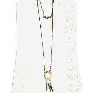 2/$15 - Boho Double Hoop Drop Necklace Gold & Turquoise Statement Necklace NWT